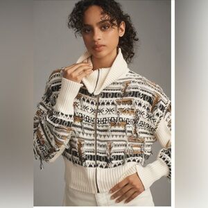 NWOT Pilcro Collared Zip Up Novelty Sweater